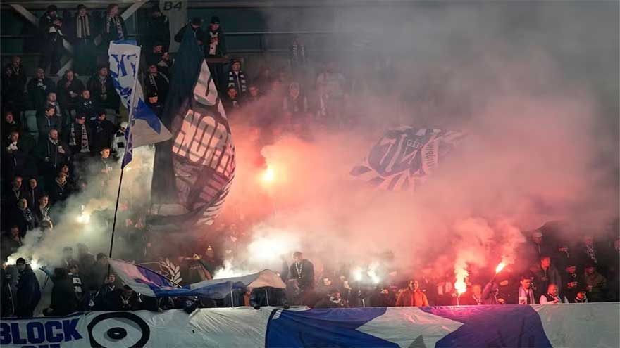 Swedish fans tear down fences, throw flares during playoff match