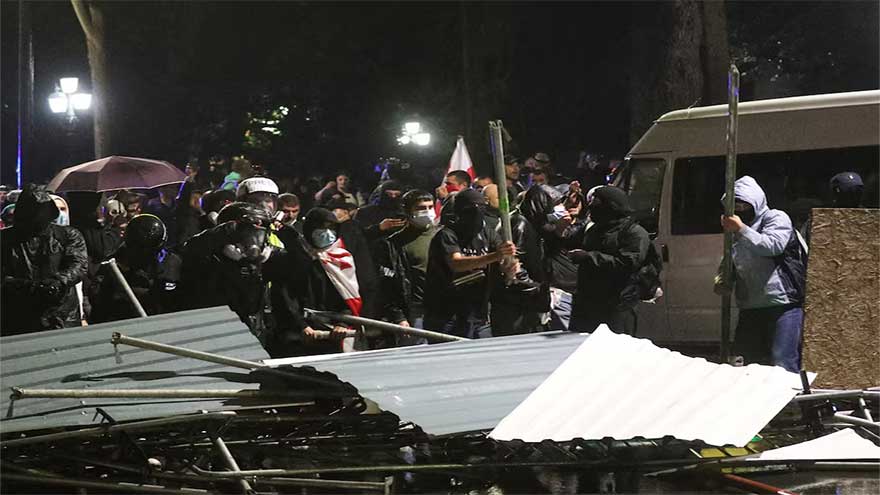 Georgian police clash, detain protesters as ruling party says it won local elections
