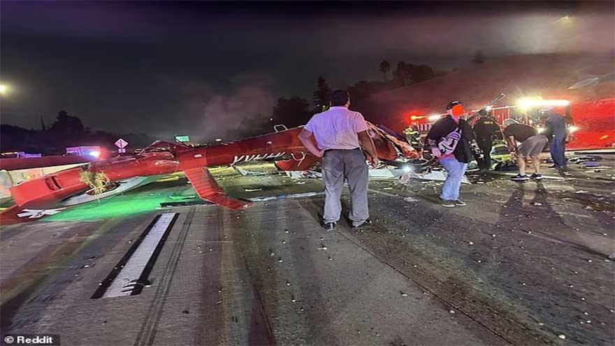 Three injured after helicopter crashes on Sacramento freeway, CBS News reports