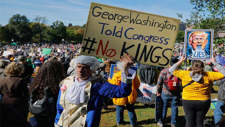 Crowds start to gather for anti-Trump 'No Kings' rallies