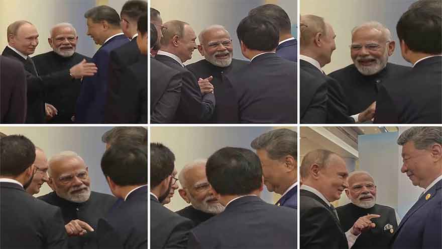 Modi's laughter meets Putin's grin and Xi's measured smile as the trio huddle
