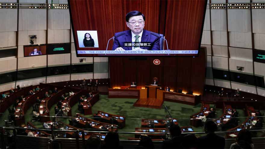 Hong Kong leader pledges to boost economy, livelihoods