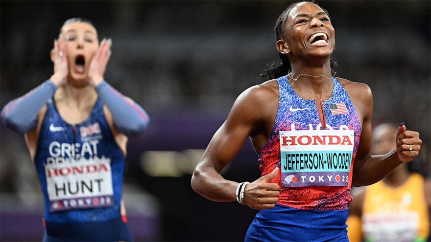 Jefferson-Wooden emulates Fraser-Pryce with world sprint double