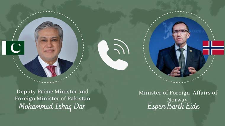 وزیر خارجہ اسحاق ڈار کا نارویجن ہم منصب سے ٹیلیفونک رابطہ