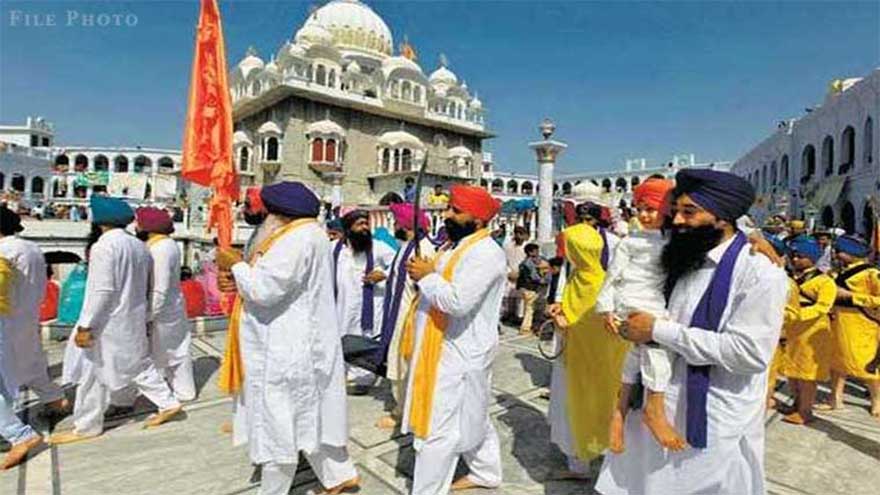 Indian Sikh pilgrims reach Gurdwara Janam Asthan