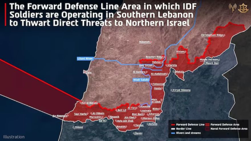 Israeli military publishes map of south Lebanon territory under its control