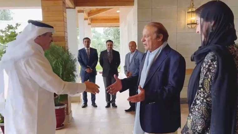 نواز شریف اور مریم نواز سے سعودی سفیر نواف بن سعید المالکی کی الوداعی ملاقات