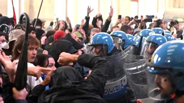اٹلی: مظاہرین اور پولیس کے درمیان جھڑپیں، 100 سے زائد اہلکار زخمی