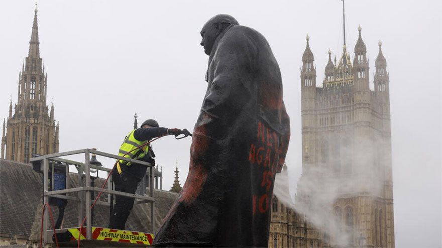 UK police arrest man after Churchill statue sprayed with graffiti