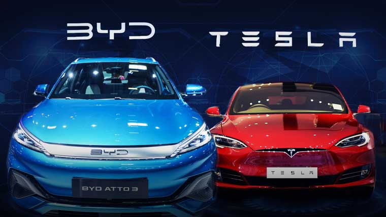 عالمی سطح پر الیکٹرک گاڑیوں کی فروخت، چینی کمپنی نے ٹیسلا کو پیچھے چھوڑ دیا