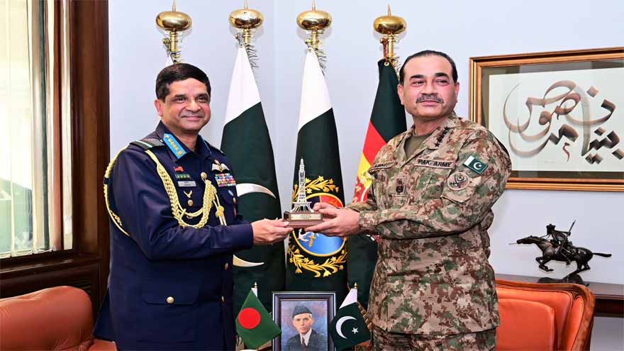 Bangladesh Air Chief Hasan Mahmood calls on Field Marshal Asim Munir at GHQ