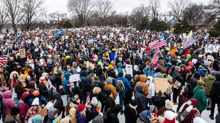Tens of thousands protest in Minneapolis over fatal ICE shooting