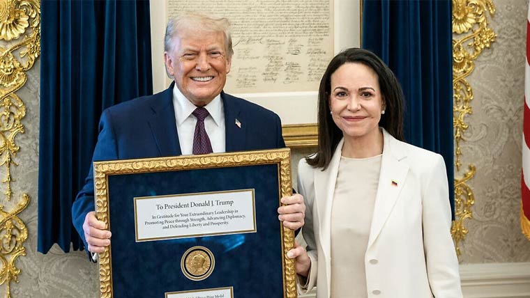 وینزویلن اپوزیشن لیڈر ماریا مچاڈو کی ٹرمپ سے ملاقات، نوبل انعام کا تمغہ پیش کردیا