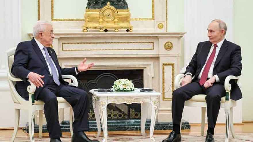 Putin, Abbas hold talks in Moscow on Gaza crisis, two-state solution, and humanitarian aid