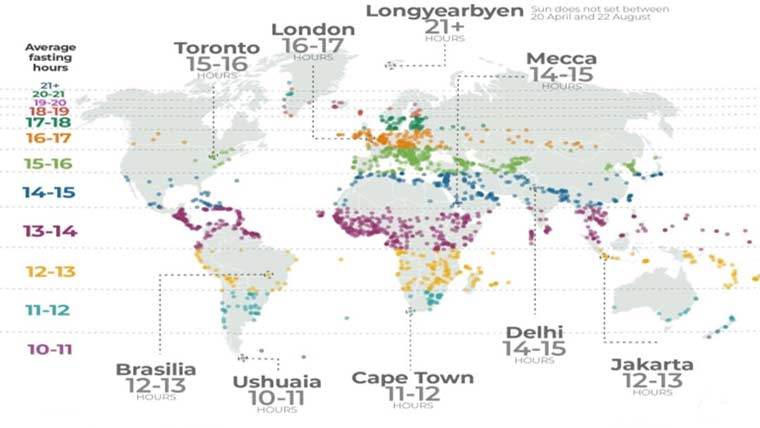 رمضان 2026 میں روزہ رکھنے کے لیے مختلف ملکوں میں روزے کی مدت