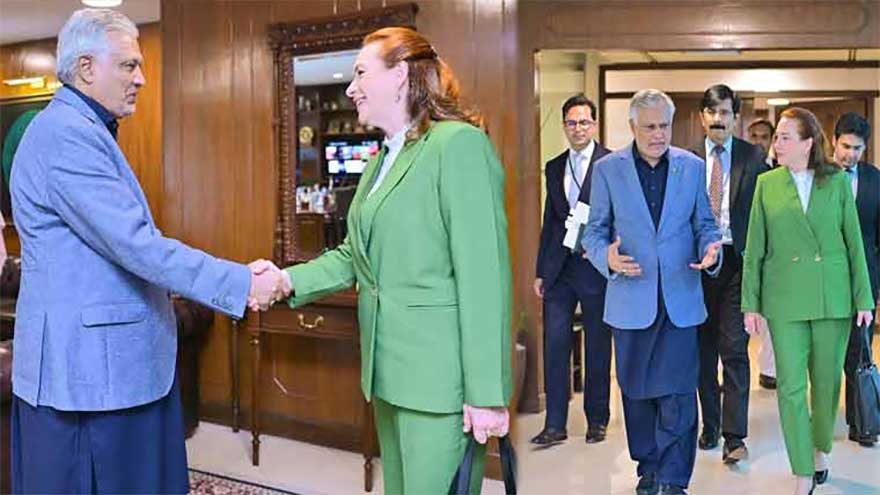 Ishaq Dar meets UN secretary-general candidate María Fernanda Espinosa in Islamabad