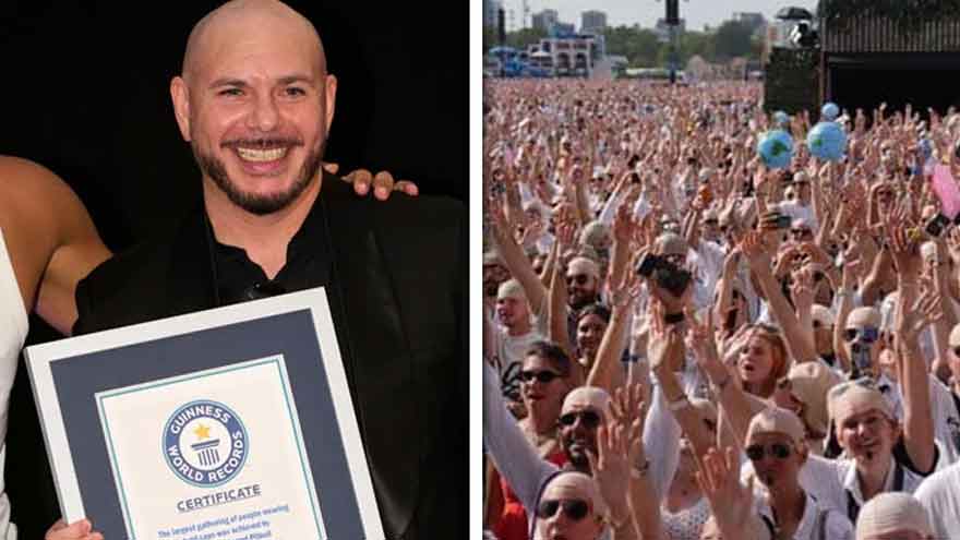Pitbull sets Guinness World Record as over 22,000 fans wear bald caps at London concert