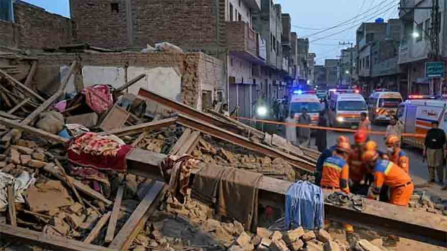 Four rescued after roof of rundown house collapses in Lahore