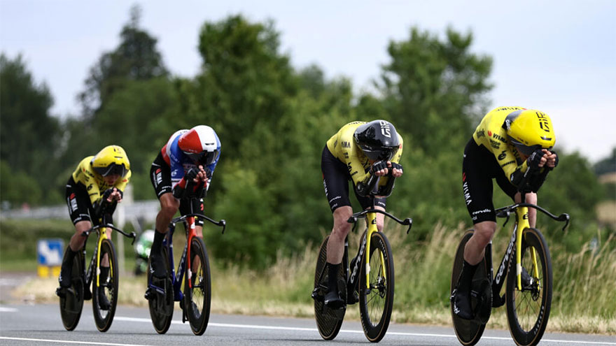 Visma win Auvergne team time-trial but Baudin keeps yellow