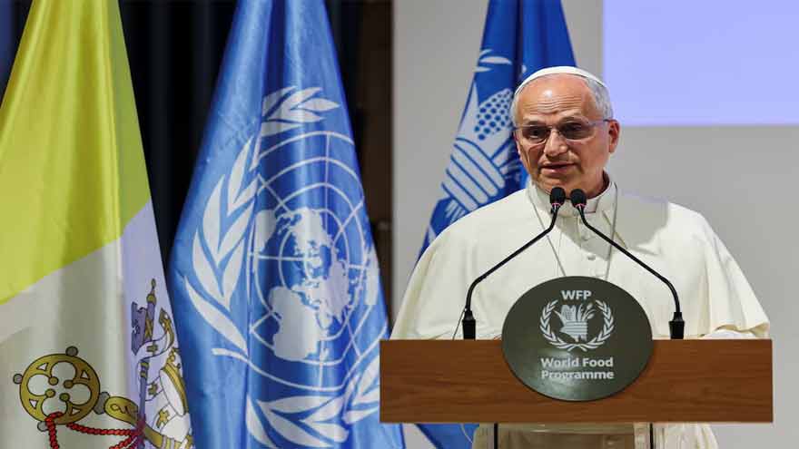 Pope Leo decries leaders who 'feed' wars while millions go hungry