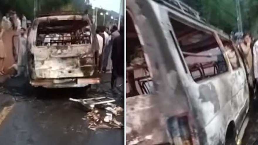 Hiace catches fire on Murree Expressway