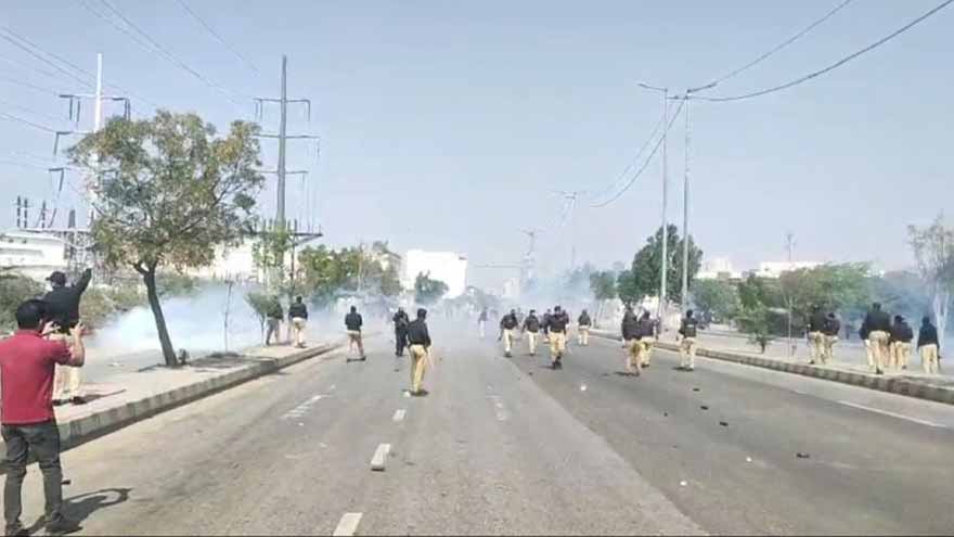 Protests erupt outside US Consulate in Karachi following Khamenei's death