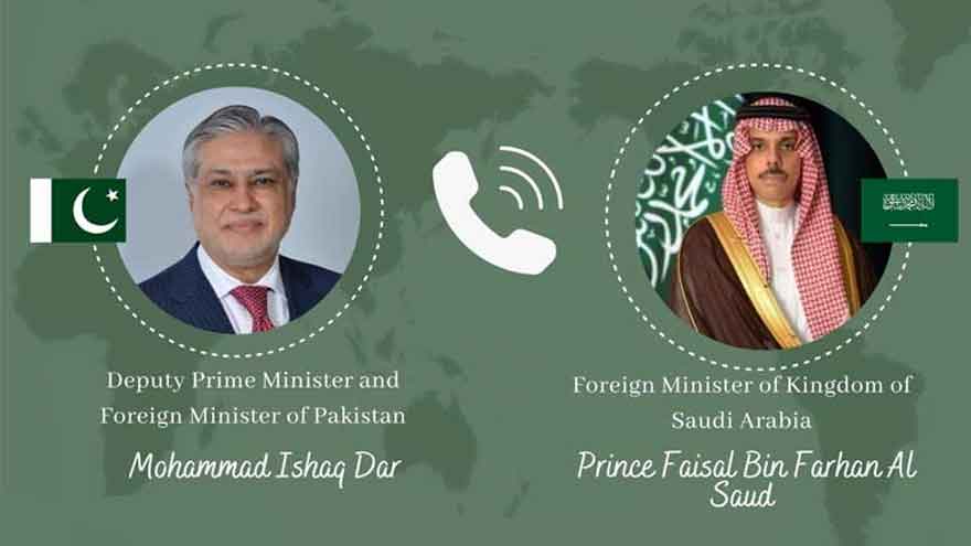 FM Dar discusses regional tensions with Saudi FM Faisal bin Farhan