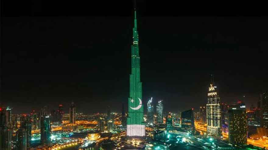 Burj Khalifa lights up in Pakistan flag colours on Pakistan Day