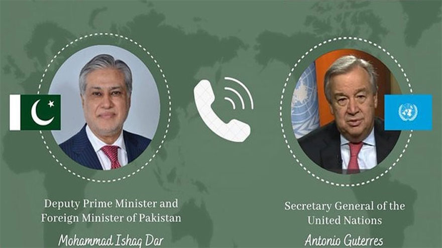 Ishaq Dar, UN chief exchange views on evolving situation in West Asia