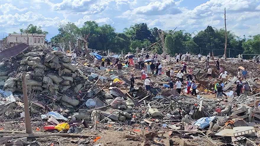Rescuers say a blast at a building storing explosives in Myanmar has killed more than 45 people