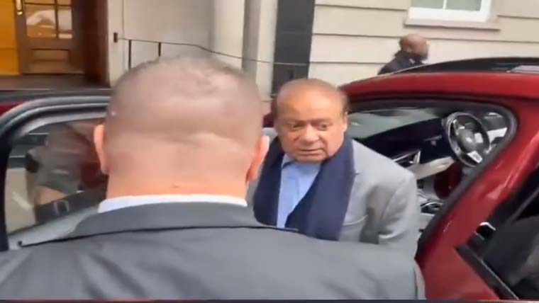 نواز شریف ایون فیلڈ ہاؤس پہنچ گئے، سیاسی سوال کا جواب دینے سے گریز