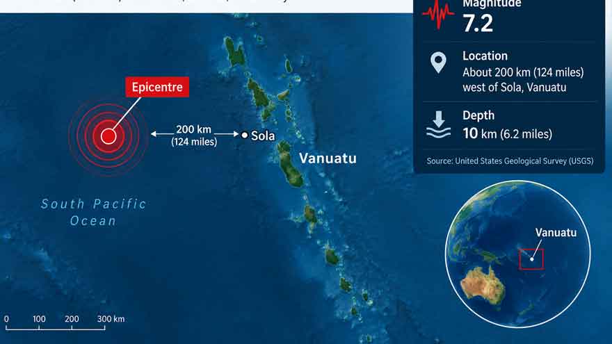 Magnitude 7.2 earthquake strikes waters near Vanuatu, USGS says
