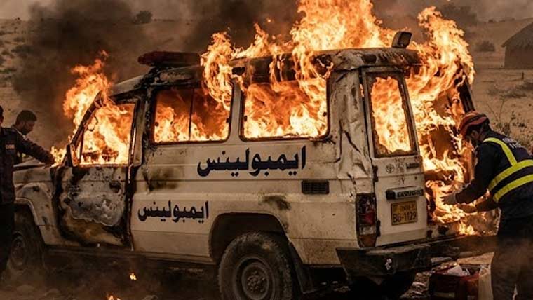 تھرپارکر: ایمبولینس میں سلنڈر دھماکا، 8 افراد جاں بحق، 4 شدید زخمی