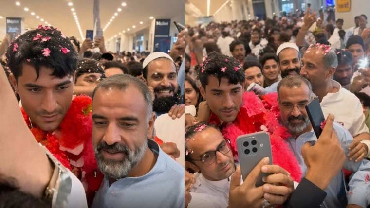 برمنگھم ٹیسٹ کے ہیرو رضا اللہ وطن واپس پہنچ گئے، ایئرپورٹ پر شاندار استقبال