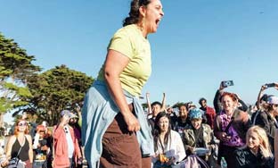 San Francisco residents scream out their frustrations by the ocean