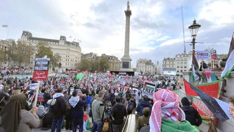 برطانیہ میں فلسطین کی حمایت میں احتجاج کرنے والے 50 افراد گرفتار